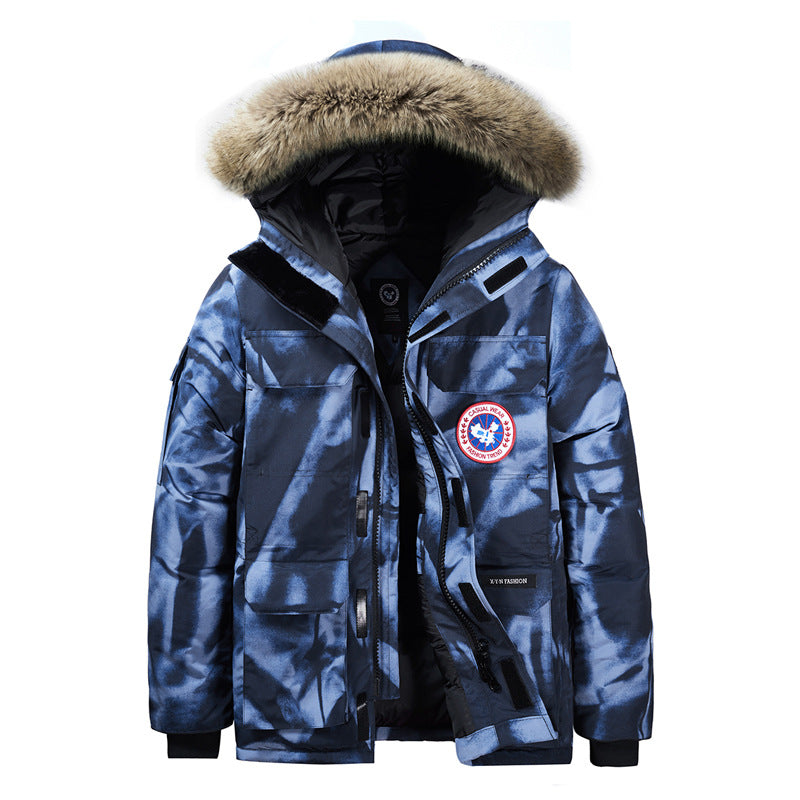 Men's Padded Winter Parka with Hood and Removable Fur Collar Fashion Glam