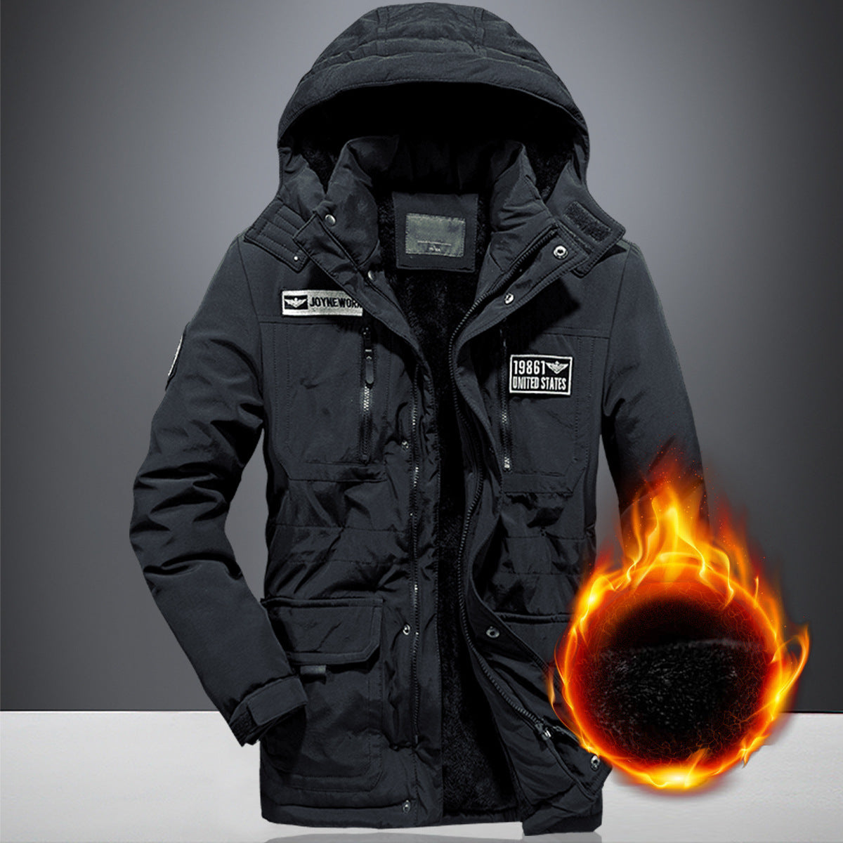Men's military functional parka with teddy lining, hood, and multiple pockets Fashion Glam