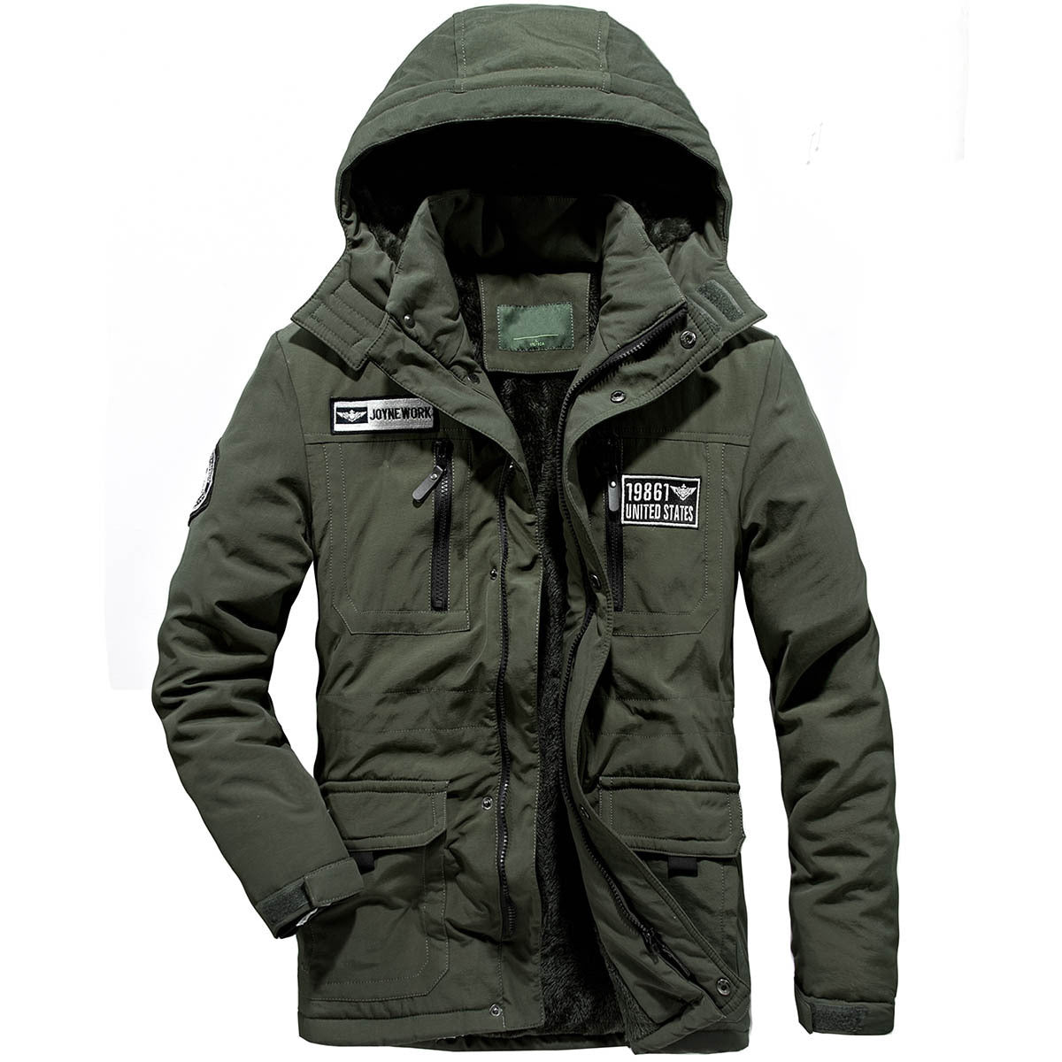 Men's military functional parka with teddy lining, hood, and multiple pockets Fashion Glam