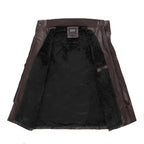 Men's leather jacket with teddy lining, waist belt, and stand-up collar Fashion Glam