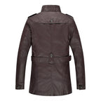 Men's leather jacket with teddy lining, waist belt, and stand-up collar Fashion Glam