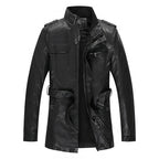 Men's leather jacket with teddy lining, waist belt, and stand-up collar Fashion Glam