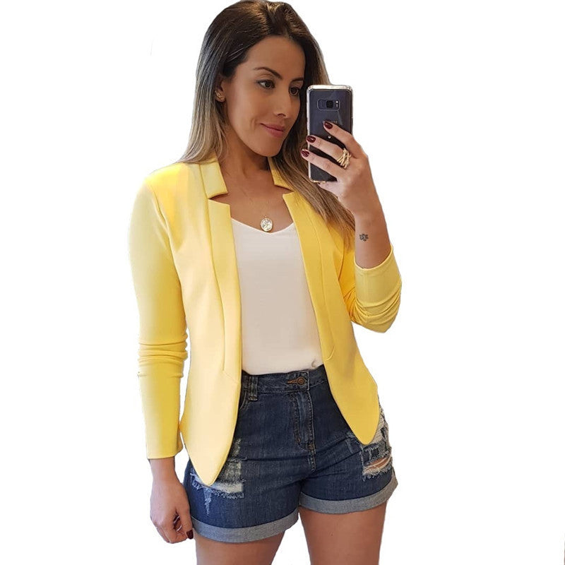 Women's Tailored Business Blazer with Minimalist Stand Collar Fashion Glam