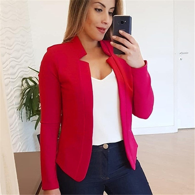 Women's Tailored Business Blazer with Minimalist Stand Collar Fashion Glam