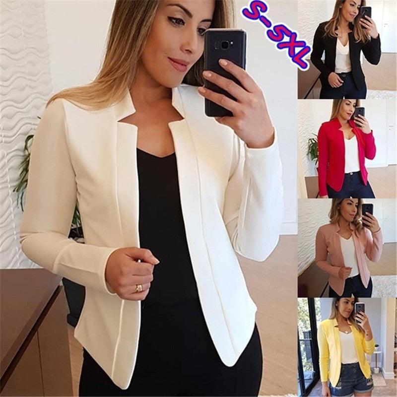 Women's Tailored Business Blazer with Minimalist Stand Collar Fashion Glam