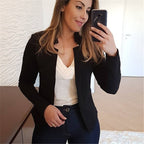 Women's Tailored Business Blazer with Minimalist Stand Collar Fashion Glam