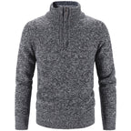 Men's knit sweater with stand-up collar and zipper