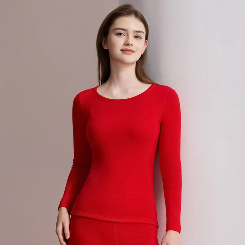 Wool Thermal Underwear Set for Couples, Round Neck
