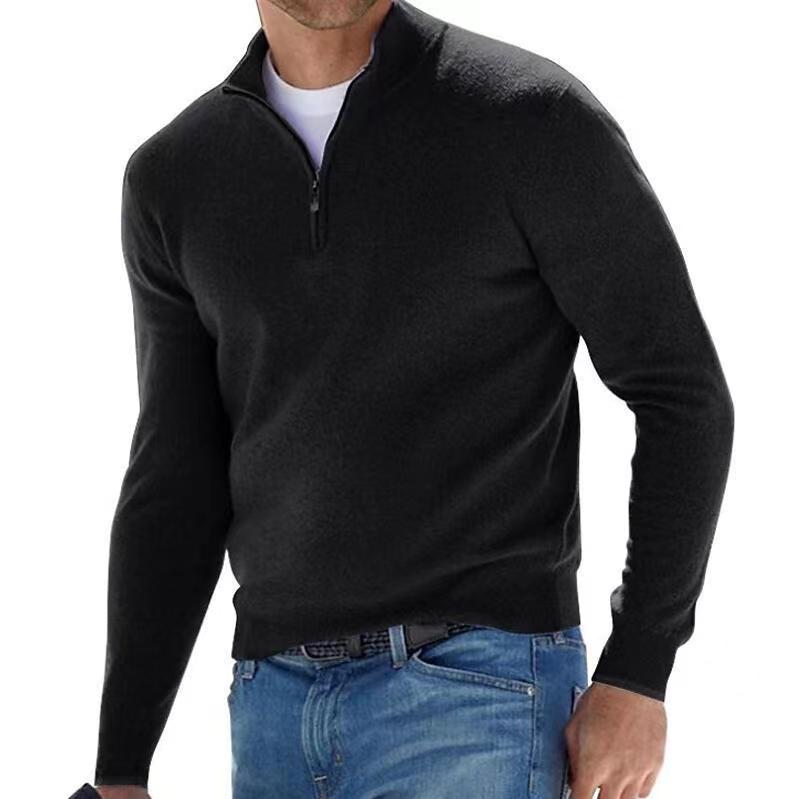 Men's knit sweater with half zipper