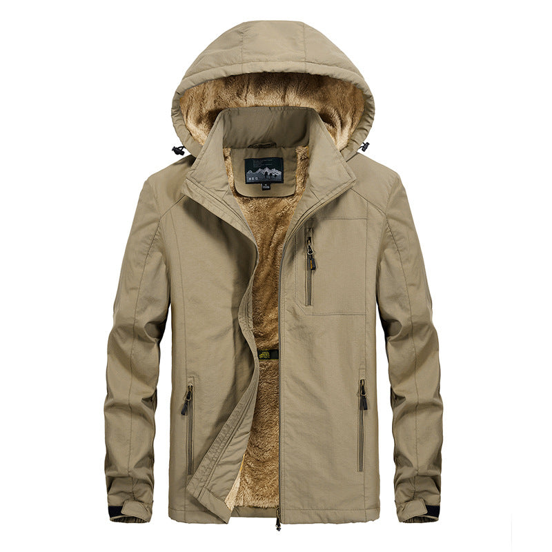 Men's Utility Hooded Jacket with Full Zip and Warm Faux Fur Lining Fashion Glam