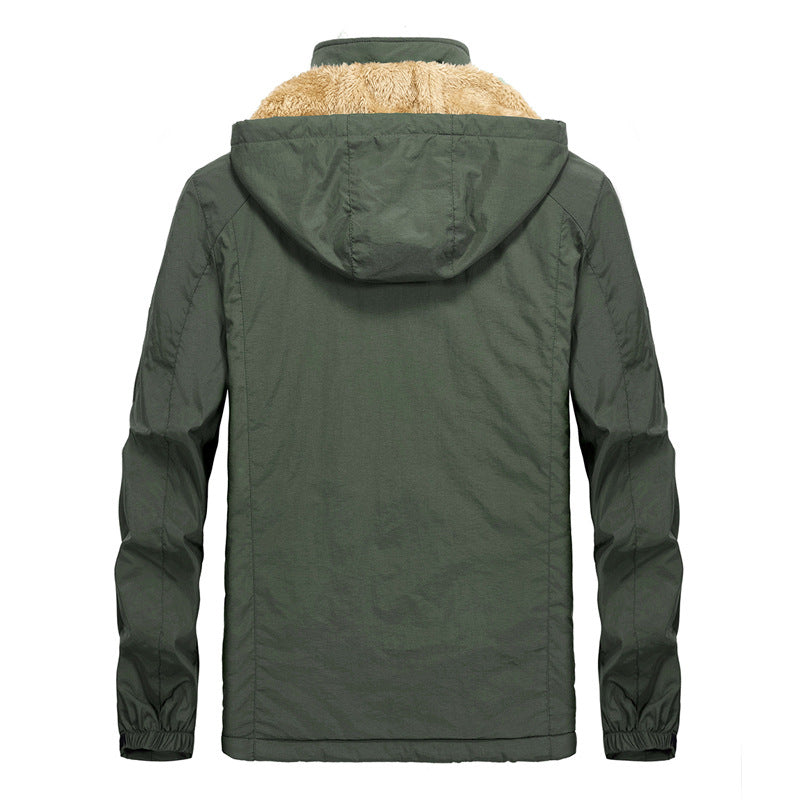 Men's Utility Hooded Jacket with Full Zip and Warm Faux Fur Lining Fashion Glam