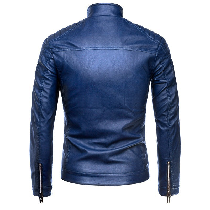 Men's Biker Leather Jacket in Slim Fit with Stand-Up Collar and Quilted Shoulder Area Fashion Glam