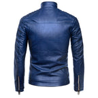 Men's Biker Leather Jacket in Slim Fit with Stand-Up Collar and Quilted Shoulder Area Fashion Glam
