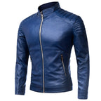 Men's Biker Leather Jacket in Slim Fit with Stand-Up Collar and Quilted Shoulder Area Fashion Glam