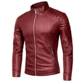 Men's Biker Leather Jacket in Slim Fit with Stand-Up Collar and Quilted Shoulder Area Fashion Glam
