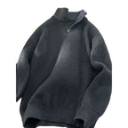 Men's knit pullover with zipper and ribbed structure