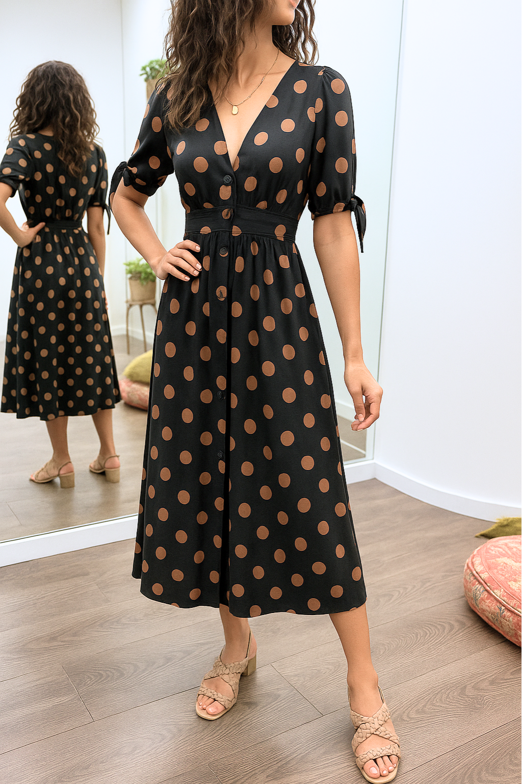 FREYA – ELEGANT POLKA DOT DRESS WITH V-NECK