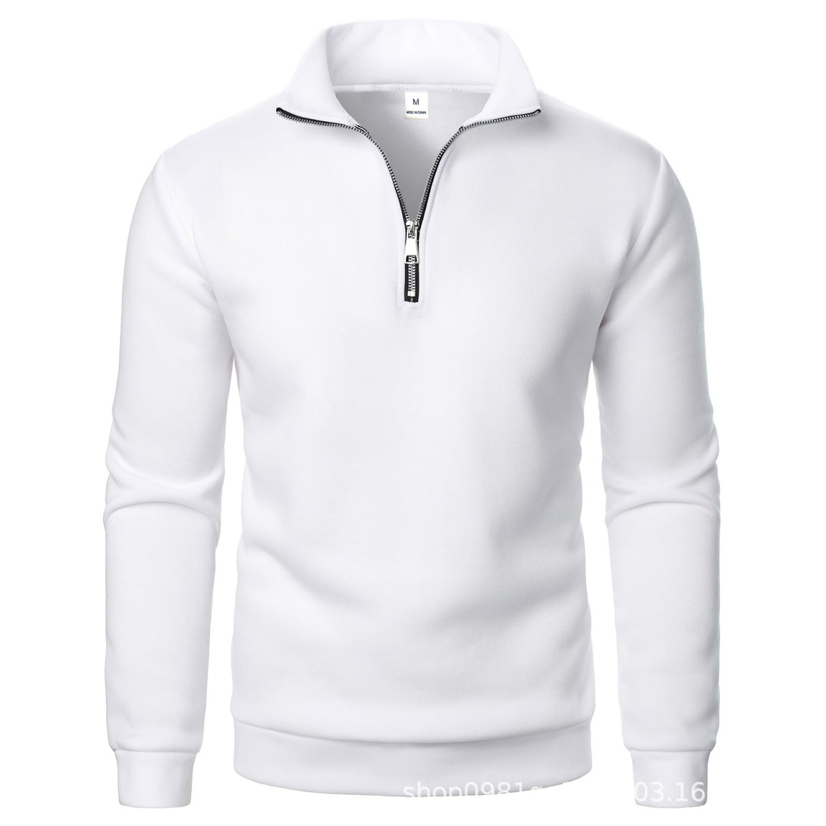 Padded stand collar sweatshirt with quarter zip