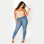 Women's High-Waist-Stretch-Skinny-Jeans for Curvy-Figures Fashion Glam