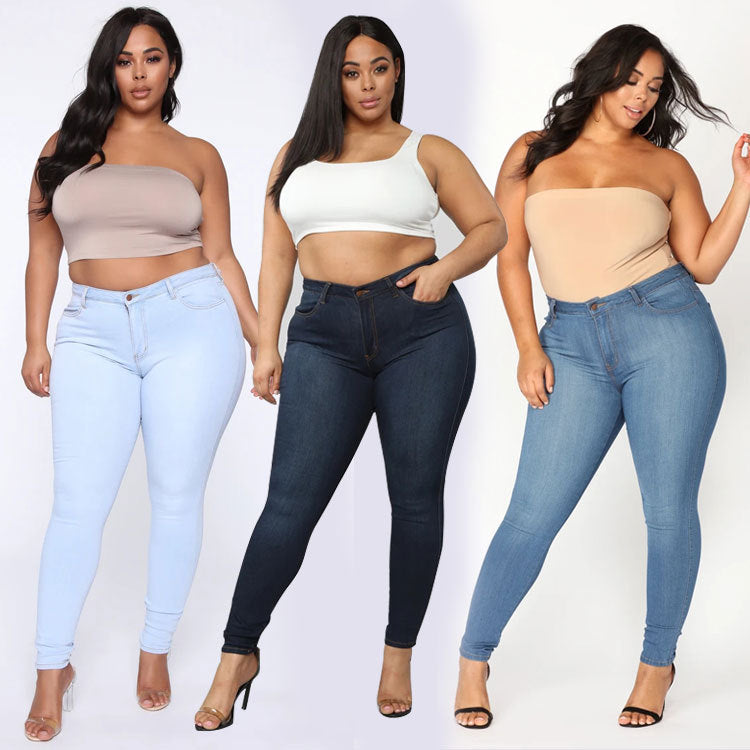 Women's High-Waist-Stretch-Skinny-Jeans for Curvy-Figures Fashion Glam