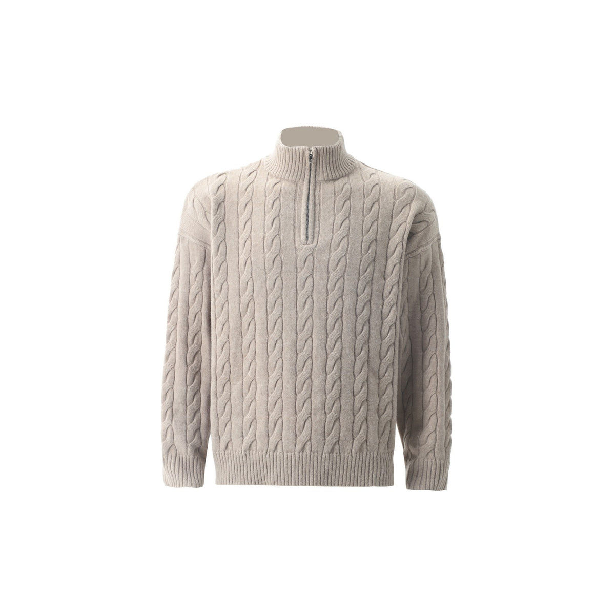 Men's knit sweater with cable pattern and zipper