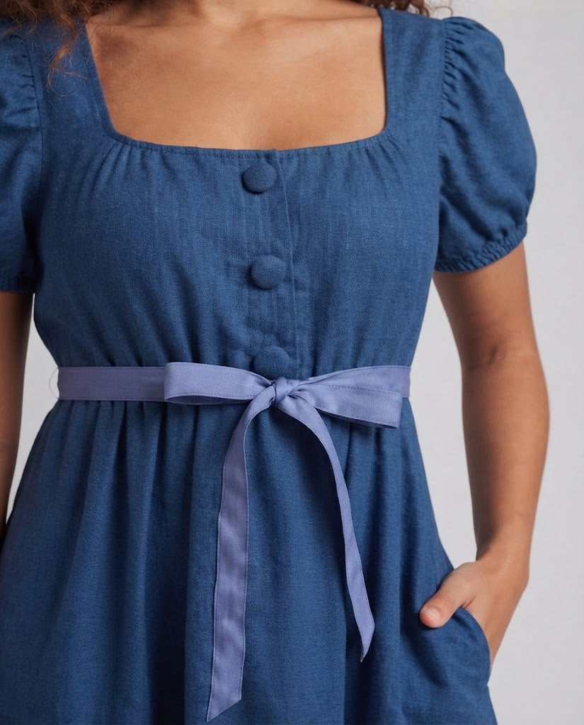 Women Elegant Maxi Dress with Puff Sleeves and Waistband Fashion Glam
