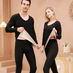 Thermal underwear set with V-neck, double-sided lined