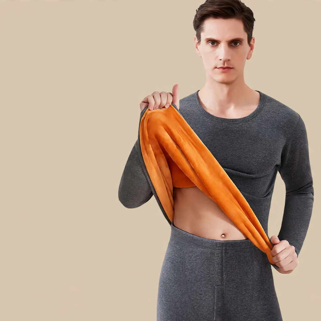 Fleece-lined thermal underwear set, round neck