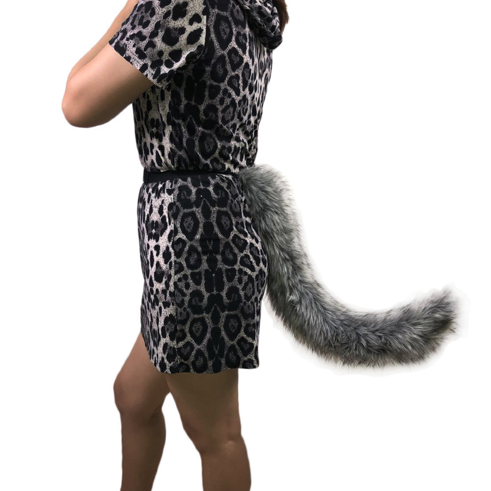 Women Removable Fluffy Faux-Fur Tail with Adjustable Attachment Belt Fashion Glam