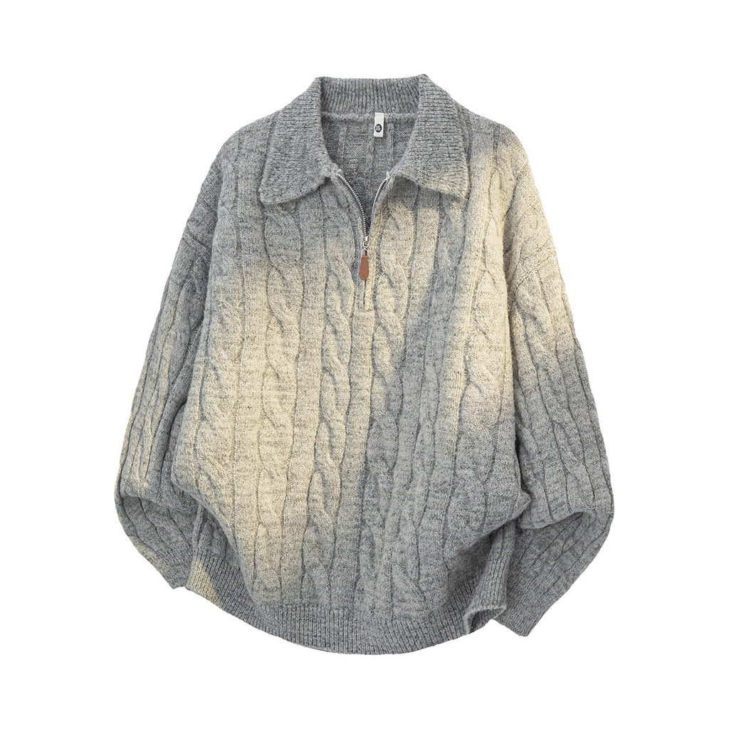 Men's knitted sweater with zipper and cable pattern