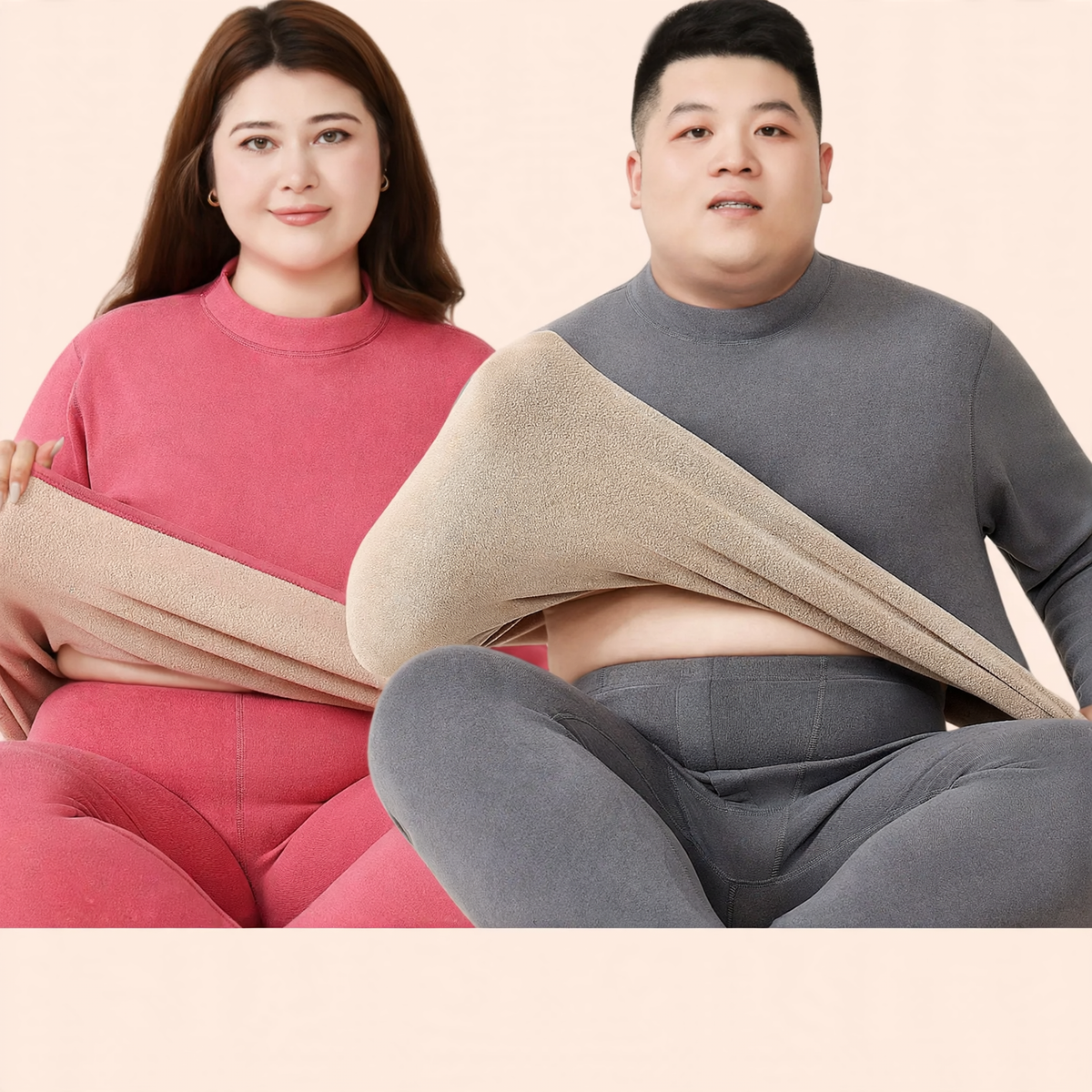 Thermal underwear set with lamb fleece, plus sizes