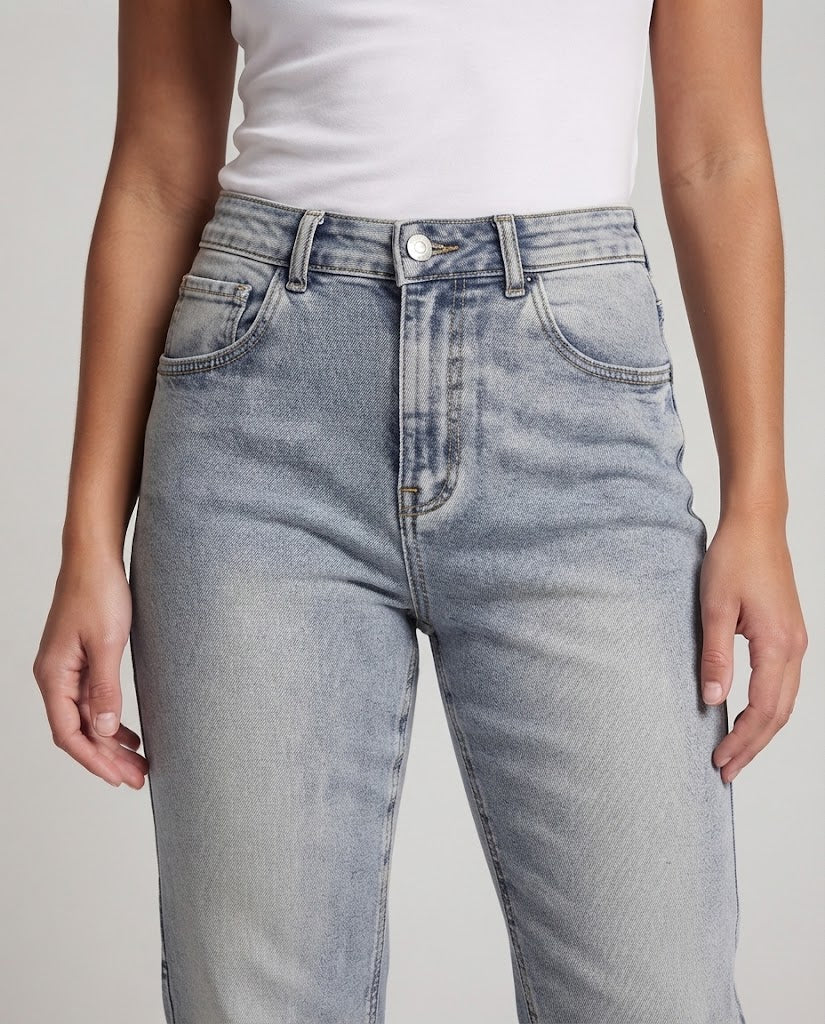 Women's Straight Cut High-Waist Denim Jeans with Soft Used Wash Fashion Glam