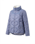 Women's Nano Short Padded Wave Quilt Puffer with Ergonomic Stand-Up Collar and Side Drawstring