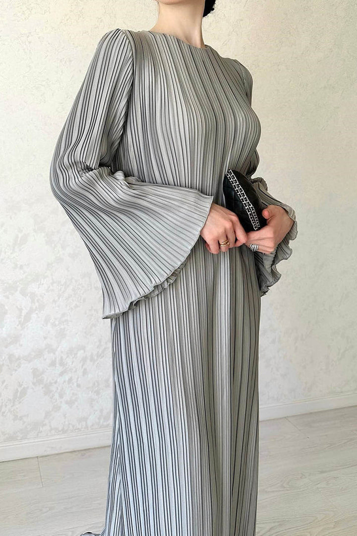 ELANI – STREET SOLID PATCHWORK PLEATED LONG DRESS