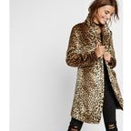Women's Mid-length Faux-Fur Coat in Leopard Print with Notch Collar and Side Pockets Fashion Glam