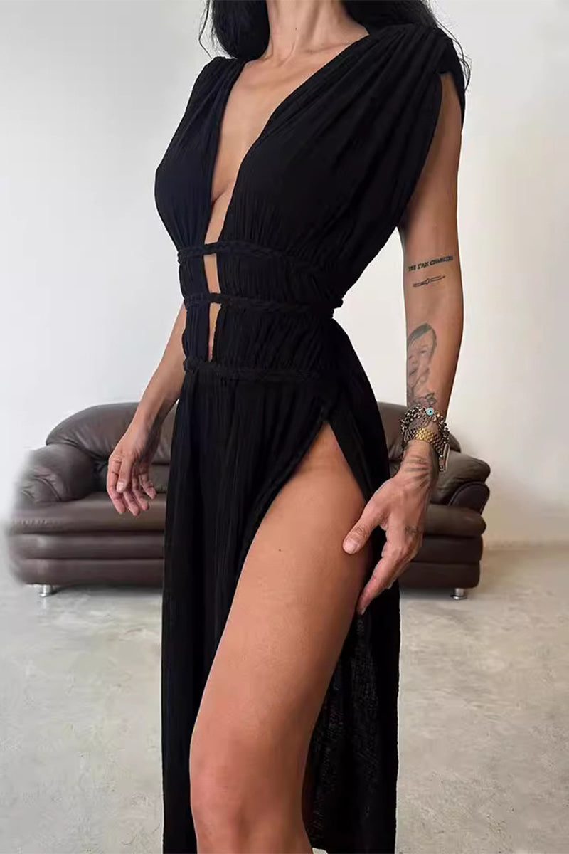 EVELAYA – SEXY BOHEMIAN SLIT V-NECK BEACH DRESS