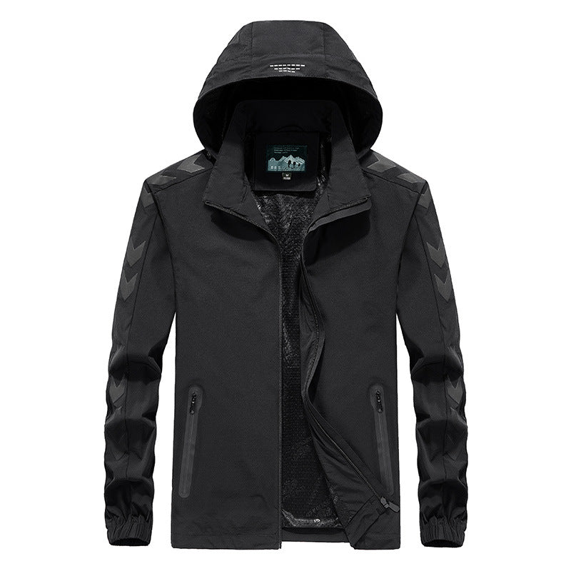 Men's Performance Softshell Jacket with Hood, Sealed Zippers and Reflective Sleeve Inserts Fashion Glam