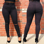 Ladies waist-emphasizing sculpting skinny jeans with knee cut and comfort waistband Fashion Glam
