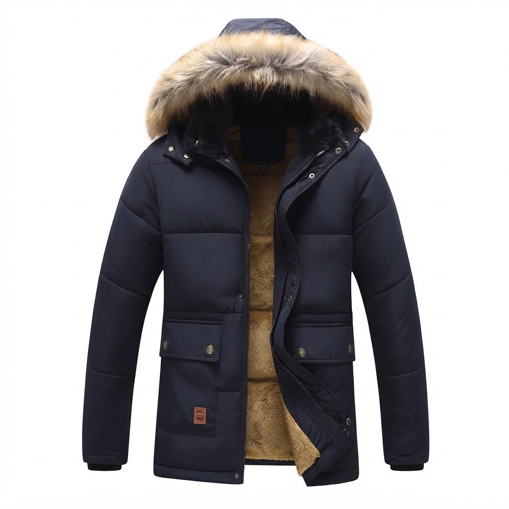 Men's Insulated Winter Parka with Thick Teddy Lining, Removable Faux Fur Hood, and Multifunctional Pockets Fashion Glam