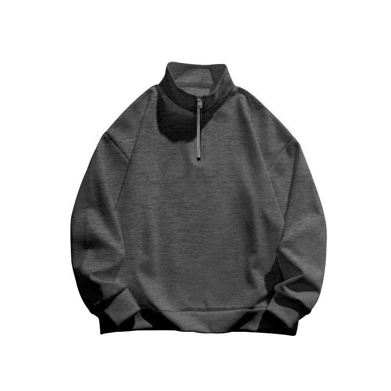 Unisex Long Sleeve Sweatshirt with Stand-Up Collar and Half Zipper