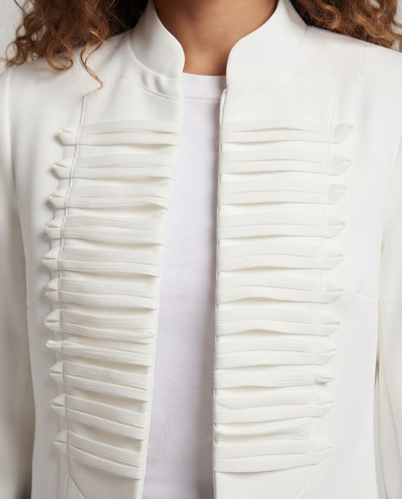 Women's short jacket with stand-up collar and decorative ribbon front Fashion Glam
