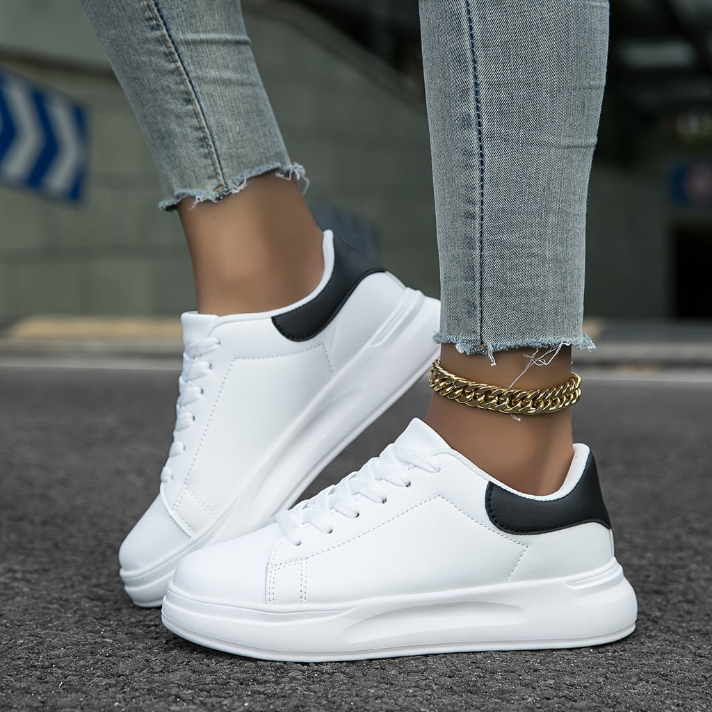 Fashion Glam | Clean White Leather Sneakers for Women, White