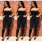 Ladies waist-emphasizing sculpting skinny jeans with knee cut and comfort waistband Fashion Glam