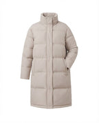 Ladies long-cut quilted thermal coat with hood, two-way zipper and side zip vents