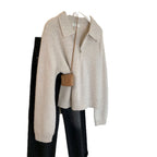 Women's knit sweater with polo collar and zipper