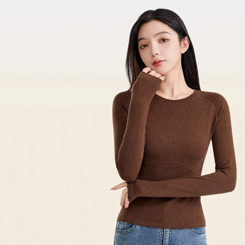 Merino wool thermal shirt, long sleeve, round neck