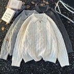 Men's knitted sweater with zipper and cable pattern