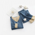 Thermal underwear set with V-neck, double-sided lined