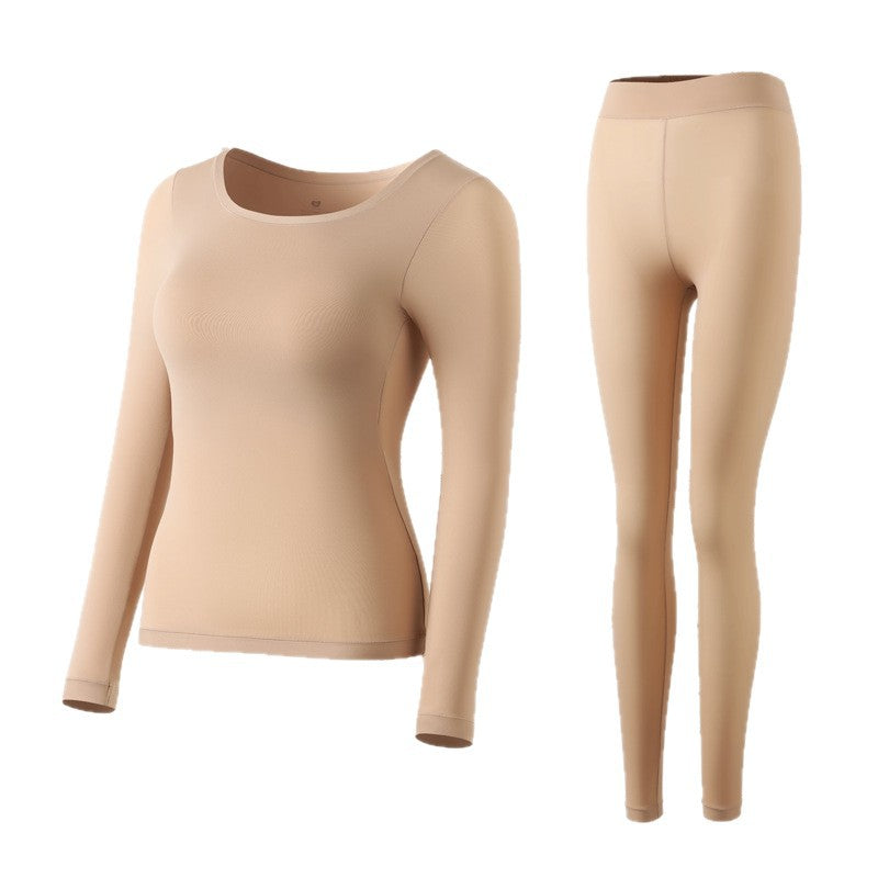 Elastic thermal underwear set with round neck