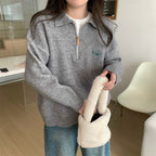 Polo knit sweater with zipper
